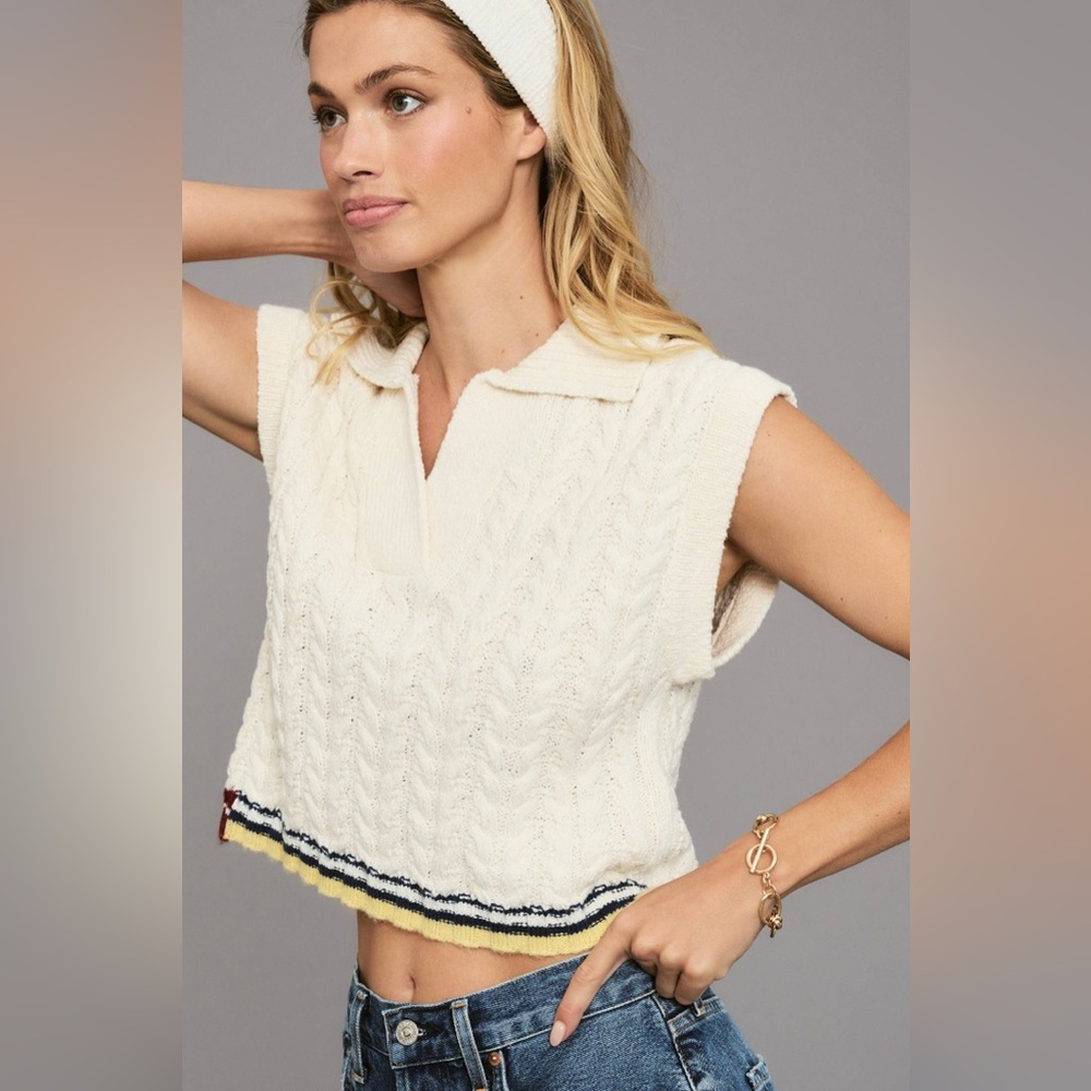 Maeve Collared Cable-Knit Sweater Vest Size XL